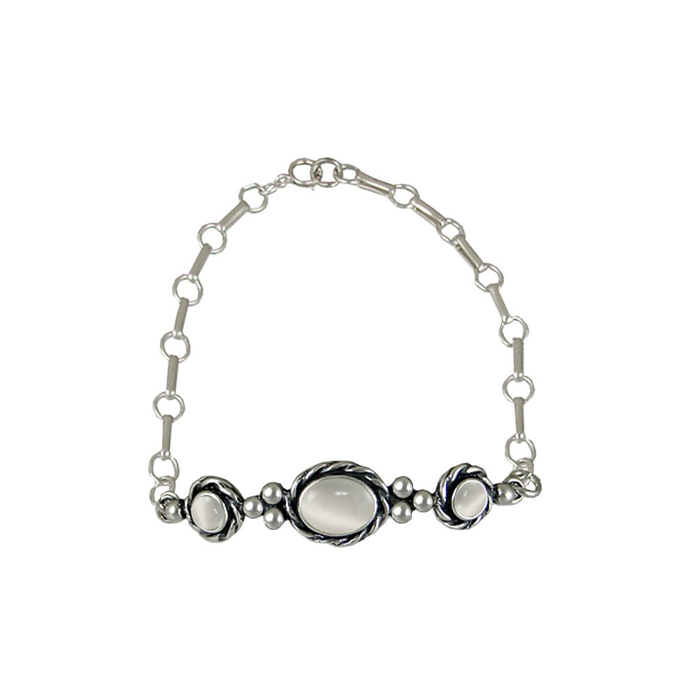 Sterling Silver Gemstone Adjustable Chain Bracelet With White Moonstone